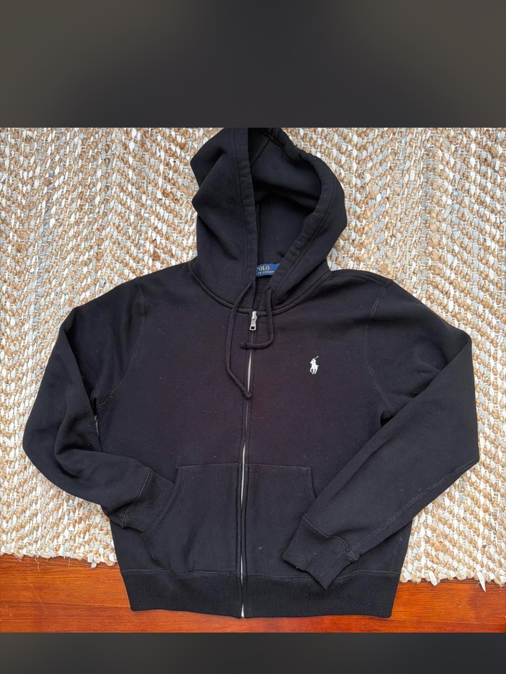 Ralph Lauren Black Full-Zip Hoodie Sweater with Pony Logo